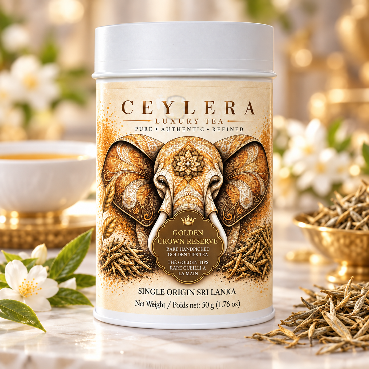 Ceylera Golden Crown Reserve 50 g rare tea tin